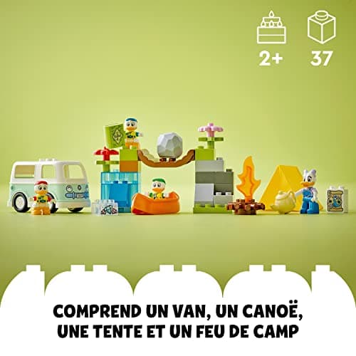 LEGO Duplo Disney Mickey et Ses Amis L'Aventure au Camping, avec Jouet Voiture, Canoë et Figurine Daisy Duck, Jeu de Construction de Caravane pour Enfants Dès 2 Ans, Filles et Garçons 10997