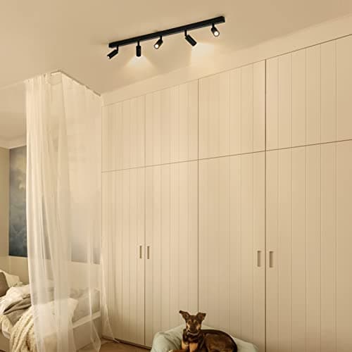Eofiti Plafonnier LED 5 Spot Orientable Noir Spots LED G9 3W 3000K Blanc Chaud 360LM Moderne Éclairage de Plafond pour Salon Salle à Manger Cuisine Chambre Couloir Ampoules Incluses