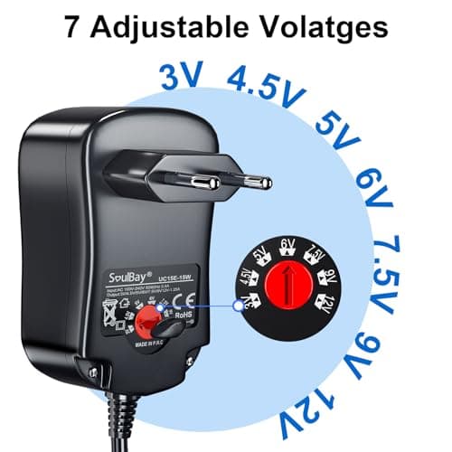 SoulBay Adaptateur Secteur Universel 3V 4.5V 5V 6V 7.5V 9V 1500mA 12V 1250mA 15W DC Alimentation pour routeur de Haut-Parleur de Clavier de caméra IP de sécurité CCTV de l'électronique Domestique
