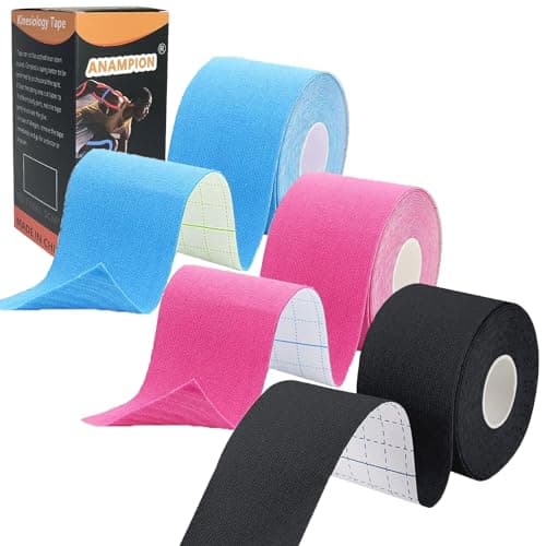 ANAMPION Tape Kinesiologie 3 Rouleaux, 5cm*5m Bande Kinesiologie Tape pour la Physique, Imperméable Kinesio Tape pour Les Douleurs du Genou, Coude et l'épaule (Noir+Bleu+Couleur rose)