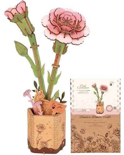 ROBOTIME Fleurs Artificielles Deco, Puzzle 3D Bois, Maquette en Bois a Construire, Construction Adulte, Cadeaux Anniversaire Femmes pour la Saint-Valentin & Décoration d'intérieur, TW051