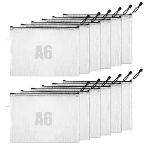 LANAFAY 12 Pcs Pochette Document Zippée A6, Étanche Pochette Rangement, PVC Pochette Plastique Zippée, Transparentes Mesh Zipper Pouch, pour Voyage, Cosmétiques, Bureau Documents Organisation