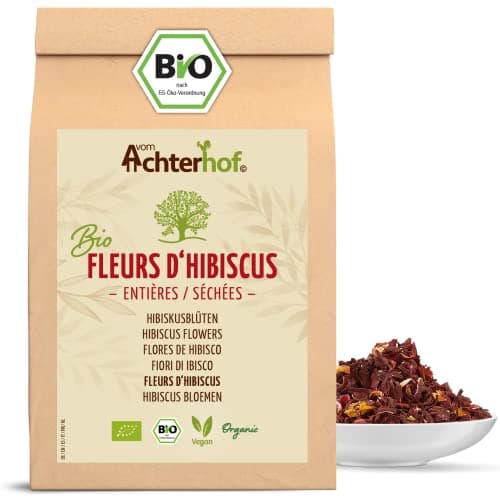 Fleurs d'hibiscus bio entièrement séchées 500g | goût légèrement acidulé et fruité | en qualité bio | thé à l'hibiscus doux et aromatique | idéal pour les salades, desserts, yaourts | vom Achterhof
