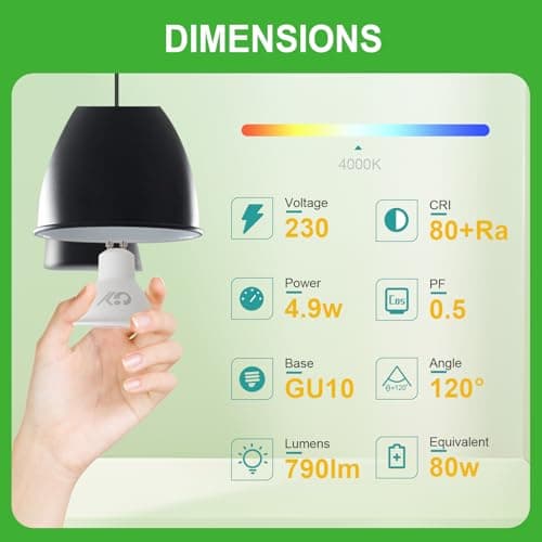 GY Ampoules LED GU10 4.9W Equivalent 80W, 790LM 4000K Blanc Neutre, Angle de Lumière 120°, Ampoule GU10 Led Efficacité Energétique, Non-Dimmable, Lot de 10
