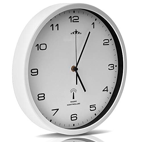 Monzana® Horloge Murale Radio pilotée à Quartz silencieuse Blanche Ø 31cm avec trotteuse Changement d'heure Automatique