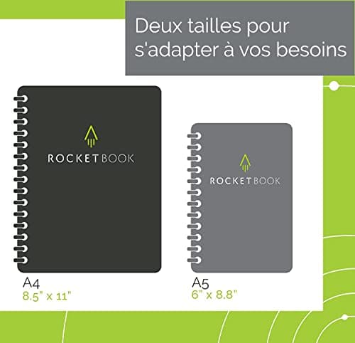 Rocketbook Core Cahier de Note Effacable - Réutilisable Bloc Note Numerique, Notebook A4 Noir Carnet Spirale Page Blanche à Pointillé, Stylo Effacables Pilot Frixion Inclus, Gadget Insolite Utile