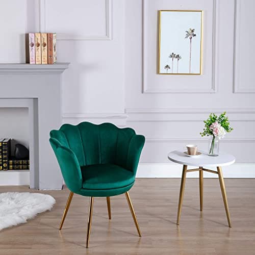 Wahson Fauteuil en Velours Fauteuil Coquillage avec Pieds Doré, Fauteuil Chambre Confortable Chaise Relax pour Salon/Chambre (Vert)