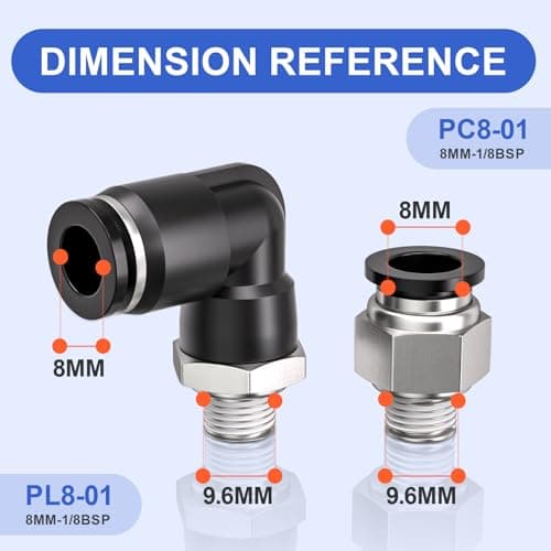 Bwintech 10 Pcs manchon de carte de 8mm à 1/8 "BSP mâle traversant et coude de 90 degrés raccord pneumatique, adaptateur de ligne d'air à libération rapide PL8-01 / PC8-01