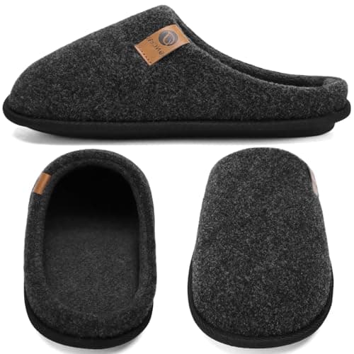ONCAI Chaussons Homme Pantoufles à Hiver Chaussures Chaudes pour La Maison en Mousse à Mémoire de Forme, Laine en Peluche Doublée Avec Semelle en Caoutchouc Antidérapante Pur Noir Taille 43