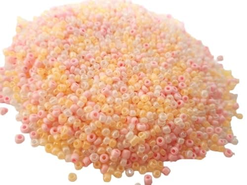 LOT DE 1000 PERLES DE ROCAILLE TONS DE ROSES ET BLANC - MELANGE MULTICOLORE - Ø 2 mm 12/0 - CREATION