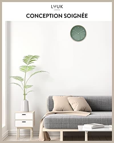 LUUK LIFESTYLE Horloge Murale à Quartz, Mouvement Silencieux, Vert Foncé