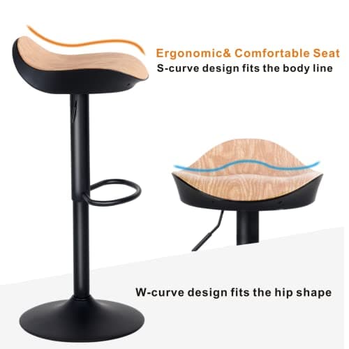 YOUNIKE Tabouret de Bar Noir Chaise Haute de Bar, Hauteur Réglable et Pivotant 360° Tabouret Design Siège en Grain de Bois, Tabouret pour Bar Cuisine et Comptoir Lot de 2
