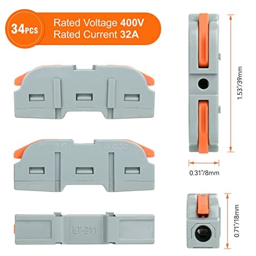 34 Pièces Connecteurs Electriques Rapide avec Levier, Bornes de Connexion Automatique, 1-Fil 2-Entrées et Peut être Librement Combiné,Compact Borne connexion électrique