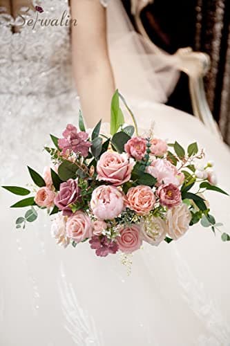 Serwalin Fleurs artificielles roses pour gâteau de mariage, fausses pivoines poudrées pour bouquets, centres de table, décoration d'intérieur, fête prénatale, fête prénatale, fleurs avec tiges