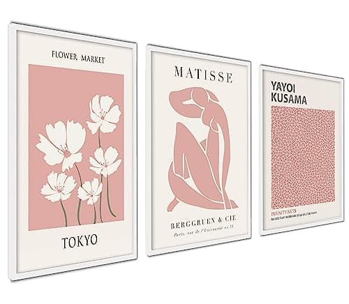 ag.art deco Affiche Decoration Murale 30x40 cm | Affiche Murale pour Salon et Chambre à Coucher | Poster Mural Sans Cadre | Lot de 3 Tableaux (Matisse Rose Pastel)