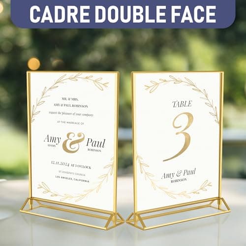 Dasher Products Cadres Photos Dorés Double Face - Pack de 6 - Porte-numéros de table dorés en acrylique, chevalets de table transparents pour affiche, porte-menus, cadres photos (A4)