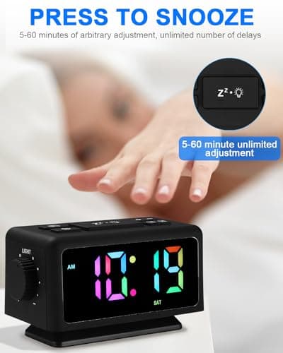 Radio Reveil Digital avec 2 Réveils,Électronique Réveil Numérique avec 11 Modes Lumière,LED Horloge Digitale,Snooze,Aide au Sommeil,Minuterie,12/24h,Volume de l'alarme Réglable,Port de Recharge USB