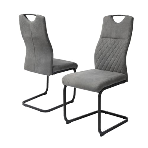 jiexi Lot de 8 chaises de salle à manger modernes avec dossier haut en tissu rembourré et assise en similicuir et pieds chromés Gris