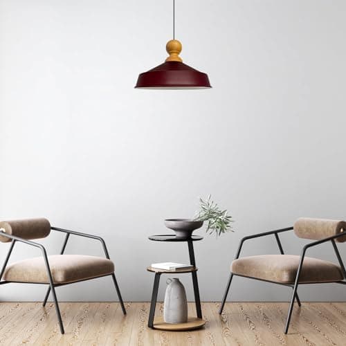 bamyum Asletl Suspension Luminaire Industriel 41 cm en Bois et Métal, Suspension Luminaire Vintage, Lustre Cuisine, Lampe Suspendue Table à Manger Salon Salle à Manger, Suspension Luminaire Bordeaux
