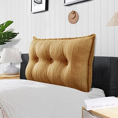 Rucener Oreiller Traversin Soutien Dorsal Gros Coussin Canapé Coussin Tête de Lit Dossier Traversin Gros Coussin Dossier Triangulaire Coussin de Coin Coussin de Lecture Jaune 100 CM