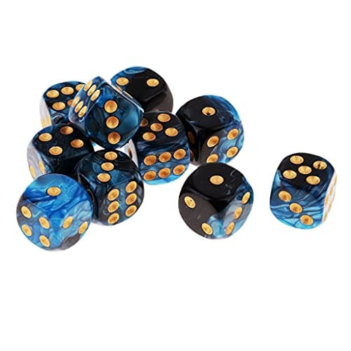 B Blesiya Set 10 Dés à Jouer 6 Faces en Résine Dice D6 D&D TRPG pour Jeux de Société Party Bar -16mm - Bleu + Noir