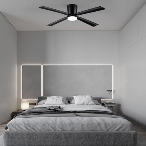 Newday Ventilateur de Plafond avec Lumiere et Télécommande Noir, 122cm Ventilateur de Plafond avec Lampe LED, Ventilateur Plafonnier Silencieux 4 Pales Pour Chambre Salon Bureau Cuisine, DC Moteur