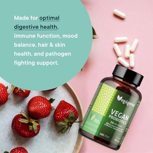 Vegágeno Probiotique Flore Intestinale 180 gélules végétales, 30 souches bactériennes avec zinc, 80 milliards UFC - Probiotique Flore Intime. Prebiotique et Probiotique. Convient aux végétaliens.