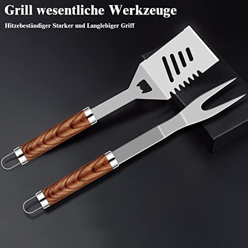 Grilliance 38pcs Kit Barbecue Set Accessoires de Grill en Acier Inoxydable pour Hommes,Ensemble d'Ustensiles de Grill de Haute Qualité avec Sac et Tapis pour Camping Marron