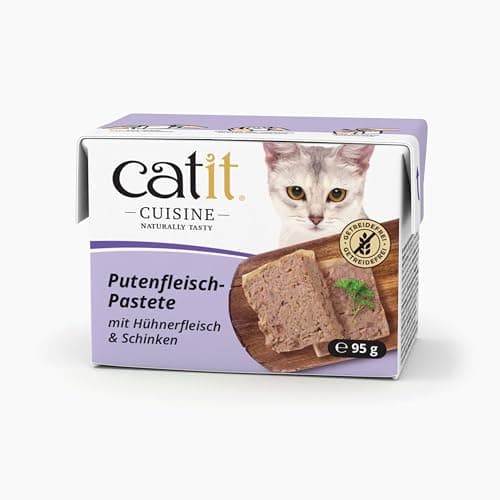 Catit Cuisine Pâtée pour Chats, Pâté à la Viande de Dinde avec du Poulet et du Jambon, Aliment Complet, 95 g, sans Céréales, Haute Teneur en Viande