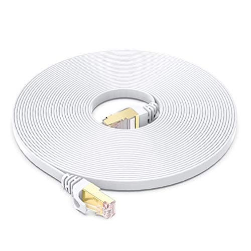 BUSOHE Câble Ethernet Cat 8 5M, Câble Réseau LAN Gigabit RJ45 Plat Haute Vitesse, Cordon de Brassage Internet 40Gbps 2000MHz pour Commutateur,Routeur,Modem,Panneau de Brassage,PC (Blanc)