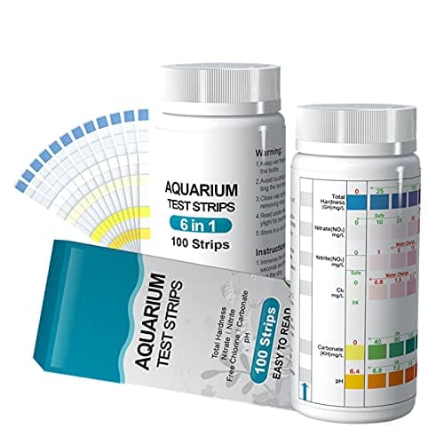 Lot de 100 bandelettes de test 6 en 1 pour aquarium, test du pH nitrite, nitrate, chlore, dureté carbonatée générale, eau salée, eau douce d'aquarium