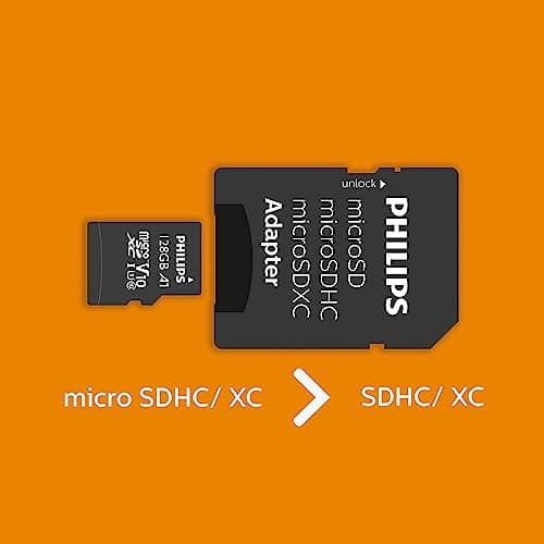 Philips Ultra Speed Carte microSDXC Card 128 Go + Adaptateur SD UHS-I U1, Vitesse de Lecture jusqu'à 80 Mo/s, A1 Fast App Performance, V10, Carte mémoire pour Smartphones, Tablette, PC, vidéo Full HD