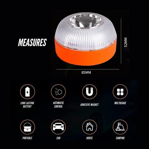 MAGIC SELECT Lumière d'urgence V16 Approuvé par la DGT pour Signalisation Routière de Voitures et Motos. Flash Jaune et Blanc avec, Base Magnétique et Batterie Rechargeable. sans géolocalisation GPS