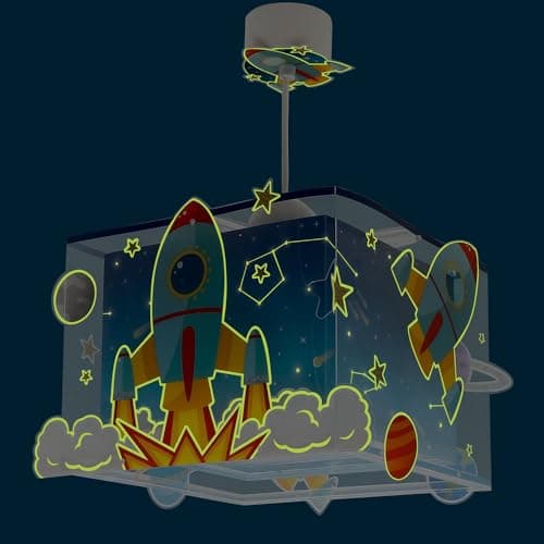 Dalber Lustre Chambre Enfant, Lampe Suspension Enfant, Rocket Fusée Spatiale système Solaire, 63352, E27