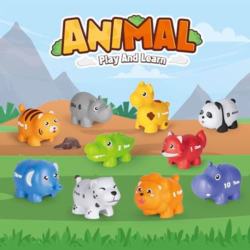 Jouets éducatifs Pour Enfants de 2, 3 et 4 Ans, 20 Pièces de Jeu de Correspondance de Chiffres avec Anglais Numérique, 10 Figurines D'animaux Différentes, Jouets de Motricité Fine Montessori