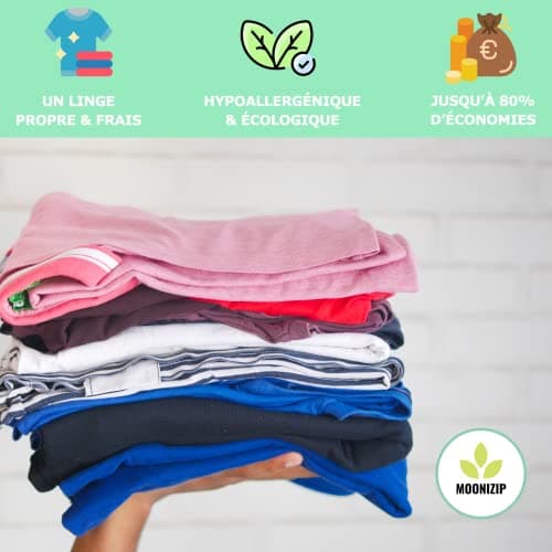 Moonizip Lessive Ecologique, Economique, Hypoallergénique - Réutilisable 300/350 fois - Sachet de billes de magnésium - Lave & remplace la lessive - Sans Détergent Sans Parfum (1 Sachet)