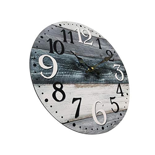 Rebecca Mobili Horloge Murale, Blanc Gris Bleu, Bois MDF, Style Vintage, pour la Cuisine Salon - Dimensions Ø 33,8 cm x P 4 cm - Art. RE6462