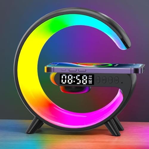 Lampe De Table Intelligente, Nouvelle Lampe Chevet,Lampe Ambiance Intelligente,Lampe ConnectéE avec Charge Sans Fil Et Haut-Parleur Bluetooth, Reveil Simulateur D'Aube(Noir,Modèle toujours connecté)