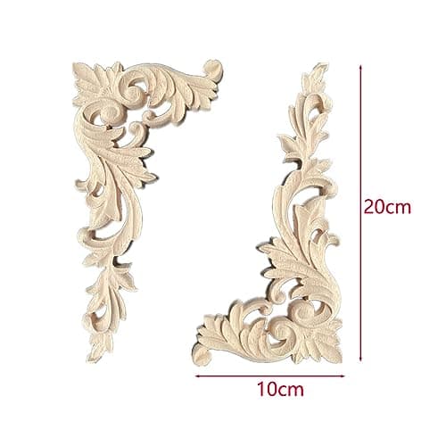 Gativs Bois Sculpté Decoration 4 Pièces Moulure Decorative Bois Applique en Bois Décalque Sculpté Bois Non Peint Sculpté Meuble Sculpté Onlay Applique en Bois pour Décoration Meuble,20 * 10cm