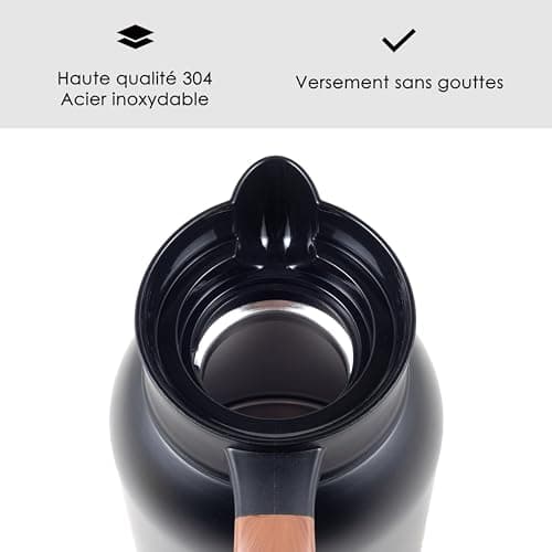 Thermos Hanseküche (1,5L) en acier inoxydable 304 de haute qualité - thermos, cafetière avec aspect bois élégant (noir)