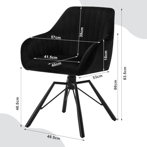WOLTU Chaise Salle à Manger Pivotante, Chaise Scandinave, Chaise de Cuisine, Chaise Ergonomique, avec Dossier et Accoudoirs, Pieds en Métal, en Velours, Noir, EZS12sz-1