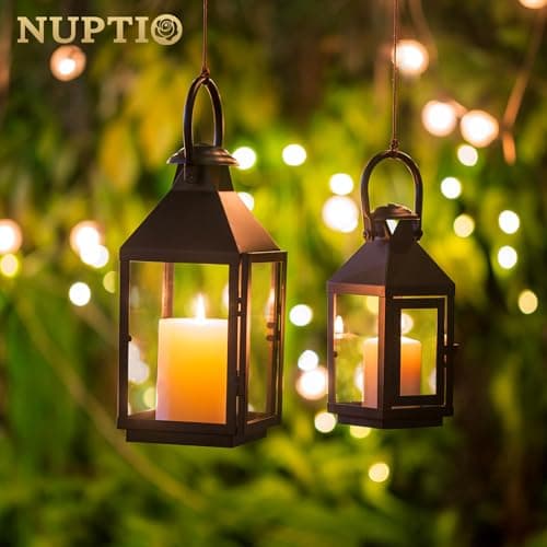 NUPTIO Lanternes Decorative Lanterne Jardin, Porte-Bougie Métal Lanterne Suspendue Rustique 26cm Haut, Lanterne Bougie Exterieur Interieur, Grande Lanterne Bougeoir pour Patio Cour Fête Mariage