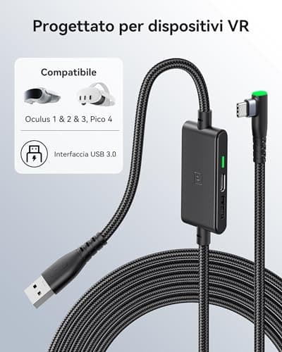 INIU Câble Link 5m, Compatible avec Meta Oculus Quest 3s Quest 3 2 1 Quest Pro, Pico 4 Accessoire et PC Steam VR, Câble de liaison USB 3.0 haute vitesse de transfert de données USB C