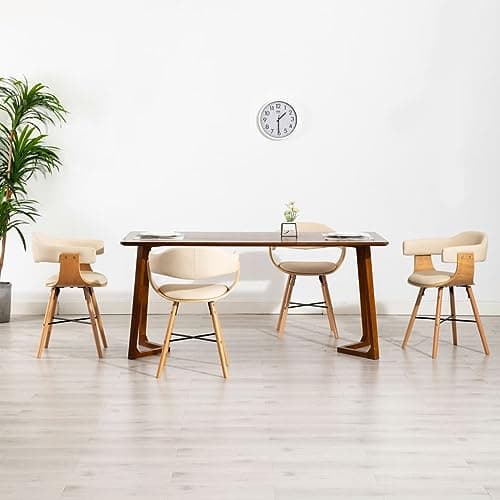 Décoshop26 Lot de 4 chaises de Salle à Manger Cuisine Design Moderne synthétique crème et Bois courbé CDS021464