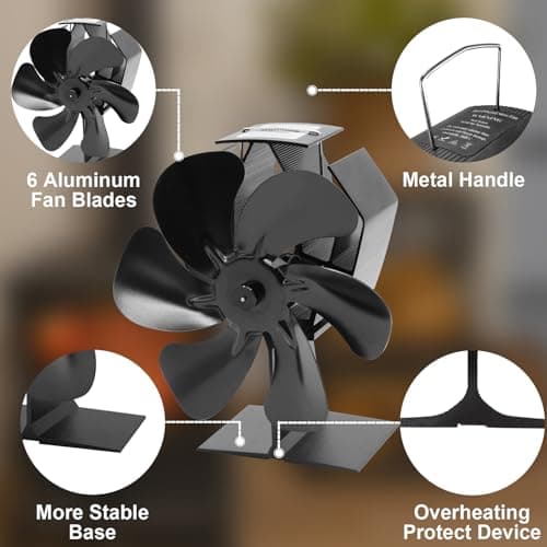 YAZIONG Ventilateur Poele à Bois 6 Pales avec Thermomètre, Ventilateur de Cheminée Alimenté Par la Chaleur pour Poêle à Bois/Cheminée/Gaz/Bûche (HL-500Q5)