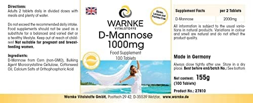 D-Mannose 1000mg - dosage élevé - végétalien - 100 comprimés | Warnke Vitalstoffe - Qualité des pharmacies allemandes