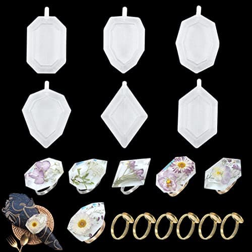 Voyyphixa 6 Pièces Moule Epoxy Resin avec 6PCS Rond de Serviette, Bouchon Bouteille Moule de Coulée Geometric Spherical Resin Molds pour Moulage Crystal Gem Bijoux Décoration (Napkin Ring molds)