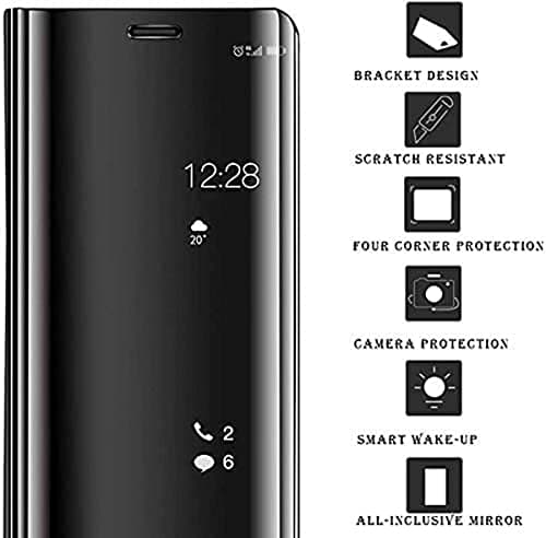 YKNIUFLY Housse étui pour Samsung Galaxy S24 Ultra Coque, Mirror Case Anti-Rayures Anti-Choc Housse de Protection Clear View Cover, Étui Cover pour Samsung Galaxy S24 Ultra.(Noir)