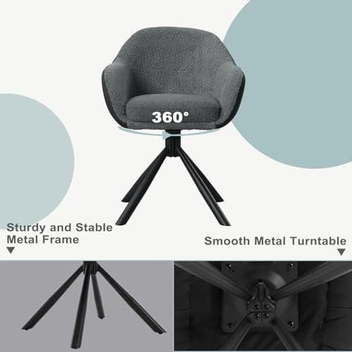 WOLTU Chaise Pivotante, Lot de 2, Chaise Salle à Manger, Chaise de Cuisine, Chaise Scandinave, Fauteuil, Siège Rembourré, Pieds en Métal, Chenille Gris Foncé + Simili Cuir Anthracite, EZS04dgr-2