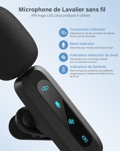 WARM BOX Microphone de Lavalier sans Fil pour iPhone,iPad,téléphone Android,2-Pack Mini Microphone avec réduction du Bruit, appairage Automatique,sourdine et réverbération pour